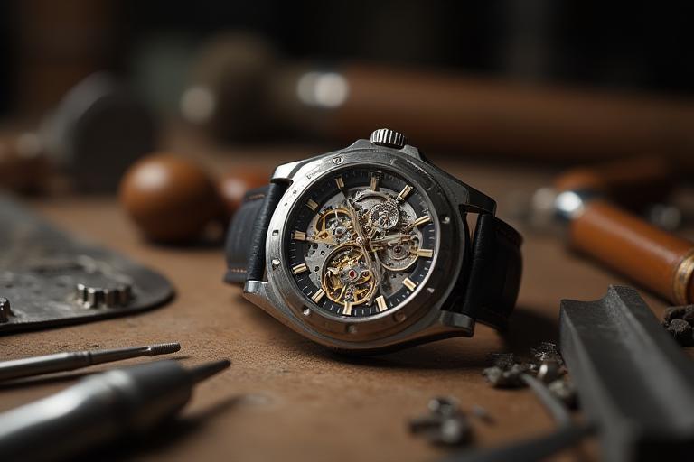 Watchmaker’s workbench with open movement
